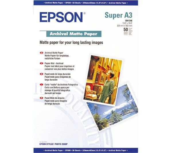 Epson Archival Matte Paper, bílá, 50, ks C13S041340, pro inkoustové tiskárny, 330x480mm (A3+), A3+, 192 g/m2