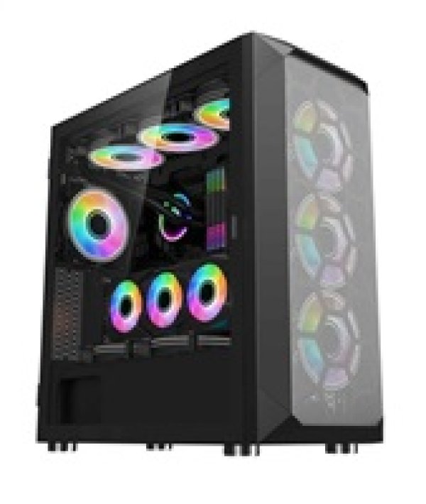 1stCOOL skříň Wind Storm Black MiddleTower ARGB, AU, USB3.0, bez zdroje, RGB fan, průhledná bočnice, černá