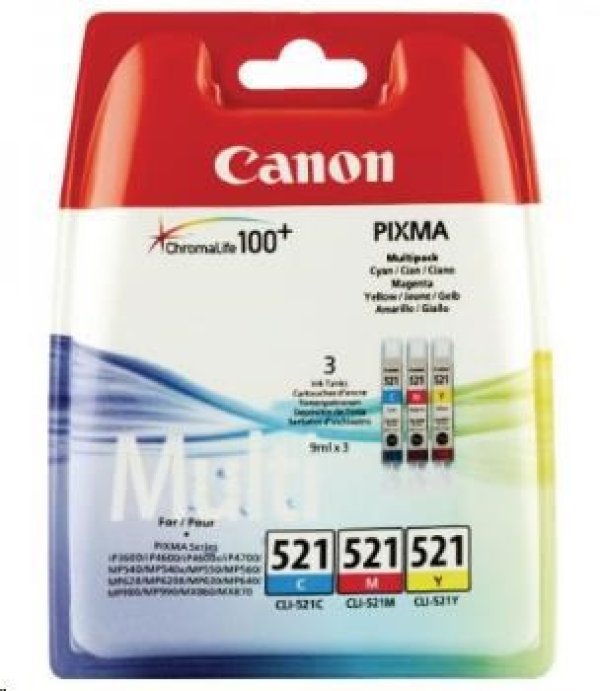 Canon CARTRIDGE CLI-521 C/M/Y MULTI-PACK SEC pro IP3600, MP 540,550,560, MP620,630,640, MP980,990