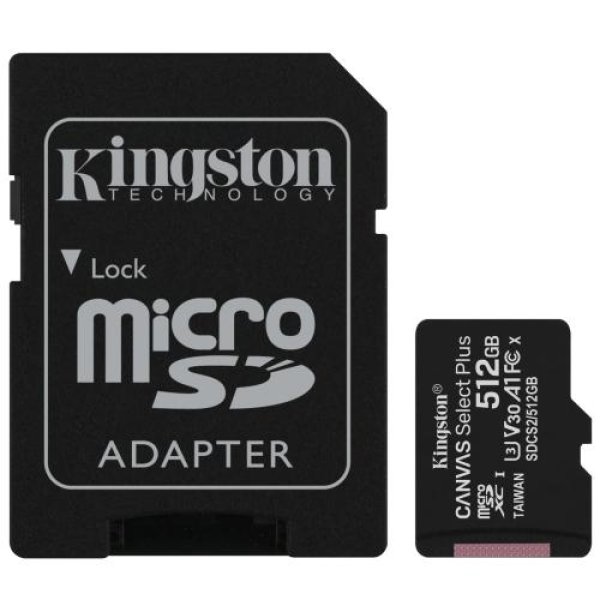 Kingston Canvas Select Plus A1/micro SDXC/512GB/100MBps/UHS-I U1 / Class 10/+ Adaptér