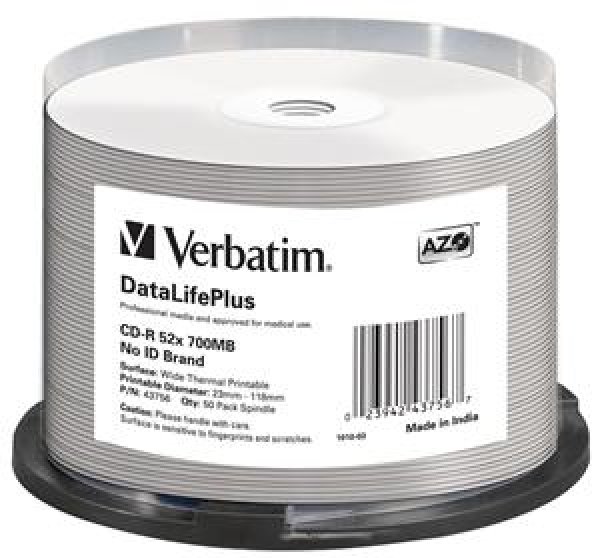 VERBATIM CD-R(50-Pack)/52x/700MB/ThermoPrint/NoID