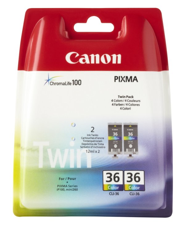 Canon CARTRIDGE CLI-36 barevná TWIN-PACK pro PIXMA iP100, iP110, mini260, mini320 (249 str.)