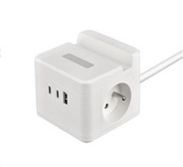 Viking síťový adaptér YC23H, 2x 230 V, 1x USB-A, 2x USB-C, dotykové světlo, funkce stojánku, bílá