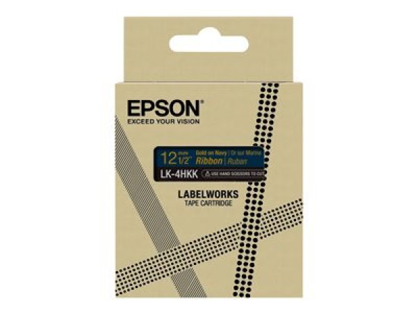 Epson LabelWorks LK-4HKK - Saténový - zlatá na námořnické modré - Role (1,2 cm x 5 m) 1 kazeta/y stužková páska - pro LabelWorks LW-1000, 300, 400, 600, 700, 900, K400, Z5000, Z5010, Z700, Z710, Z900