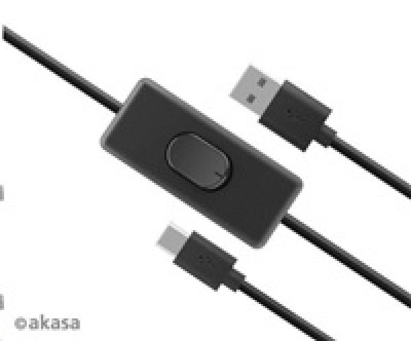 AKASA kabel USB-A 2.0 na USB-C, napájecí kabel se switchem (pro Raspberry Pi 4), 1.5m