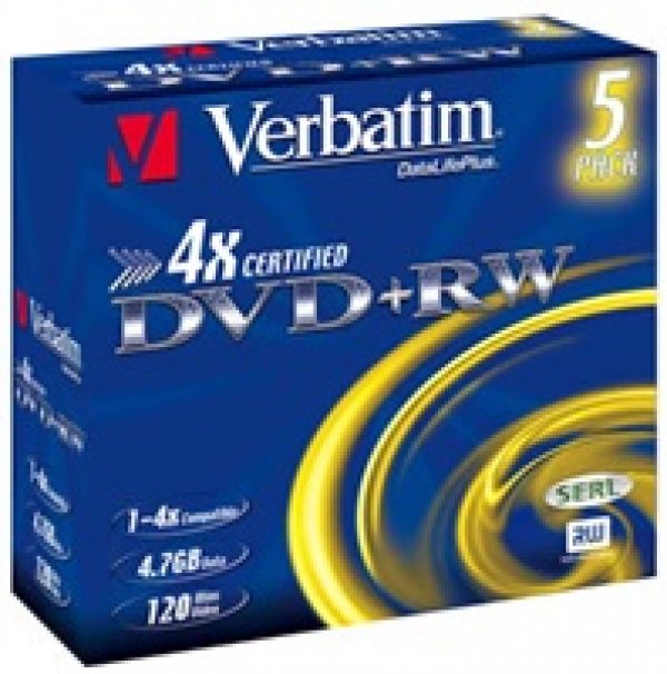 VERBATIM DVD+RW (4x, 4,7GB),5ks/pack