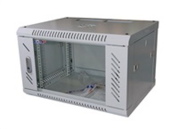 LEXI-Net 19" nástěnný rozvaděč 6U 600x450, nosnost 60 kg, skleněné dveře, rozložený, šedý