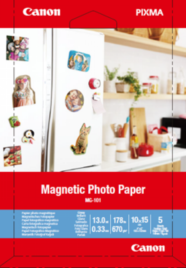 Canon Magnetic Photo Paper, foto papír, lesklý, bílý, Canon PIXMA, 10x15cm, 4x6", 670 g/m2, 5 ks, 3634C002, nespecifikováno