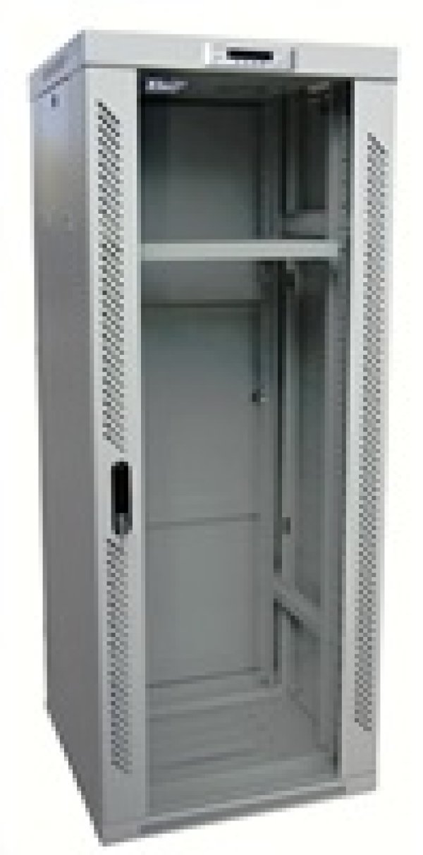 LEXI-Net 19" stojanový rozvaděč 37U 600x800 rozebiratelný, ventilační jednotka, termostat, kolečka, 600kg, sklo, šedý