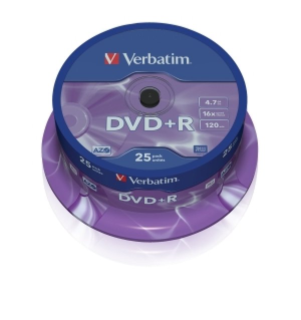 VERBATIM DVD+R(25-Pack)Spindl/MattSlvr/16x/4.7GB