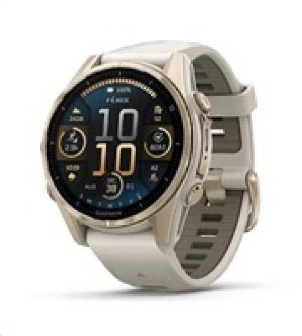 Garmin fenix® 8 – 43 mm, AMOLED, Sapphire, Soft Gold / Fog grey se silikonovým řemínkem, EU