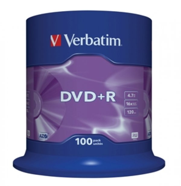 VERBATIM DVD+R(100-Pack)Spindl/MattSlvr/16x/4.7GB