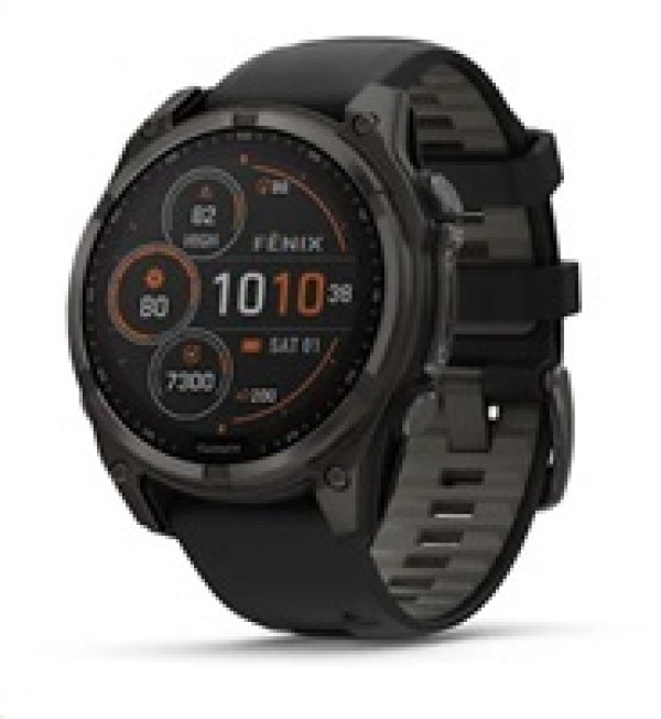 Garmin - fenix 8 Solar Sapphire - 47 mm - Carbon Gray DLC Titanium with Black | Pebble Gray Silicone Band, EU