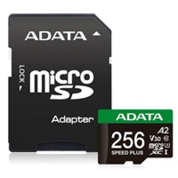 ADATA MicroSDXC karta 256GB Speed Plus, U3, C10, A2, V30 (R:180/W:160 MB/s) + SD adaptér