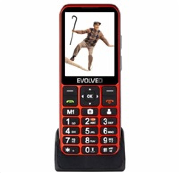 EVOLVEO EasyPhone LT, mobilní telefon pro seniory s nabíjecím stojánkem (červená barva)