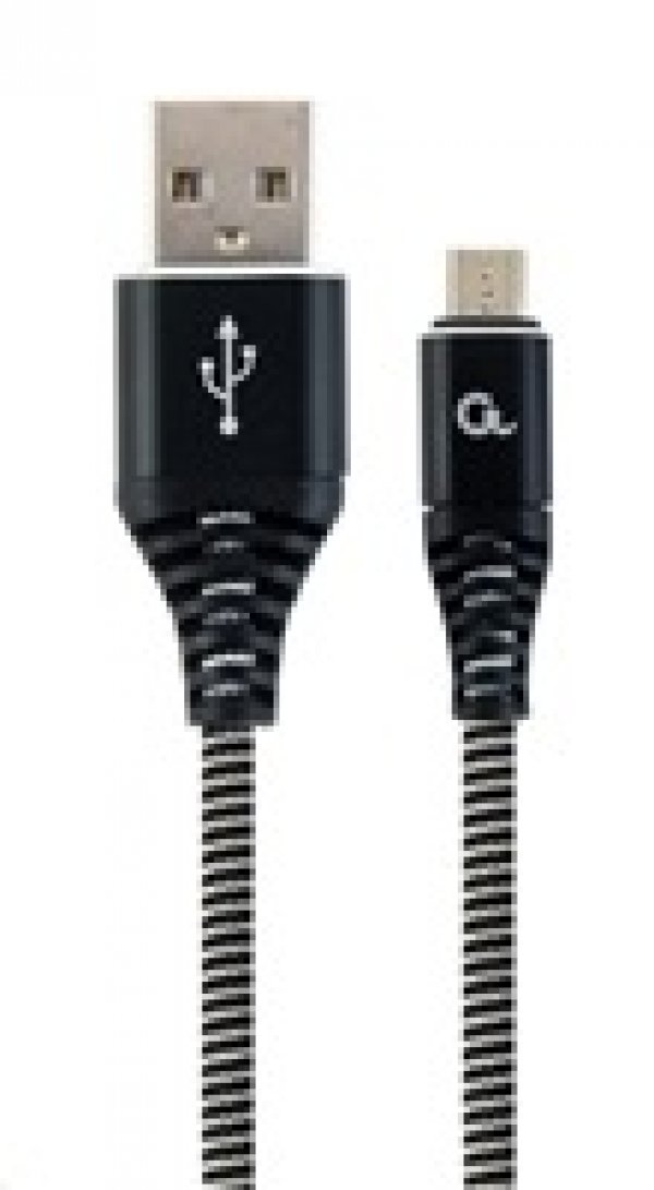 Kabel GEMBIRD USB 2.0 AM na MicroUSB (AM/BM), 1m, opletený, černo-bílý, blister, PREMIUM QUALITY (CC-USB2B-AMmBM-1M-BW)