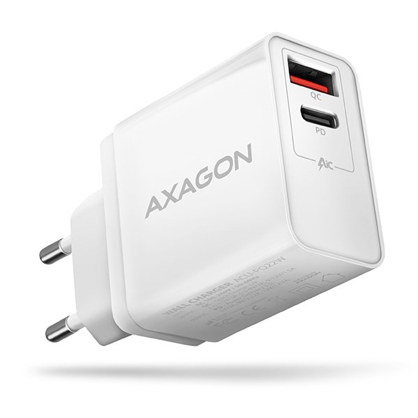 Nabíječka AXAGON ACU-PQ22W, PD & QC nabíječka do sítě 22W, 2x port (USB-A + USB-C) (ACU-PQ22W) bílá