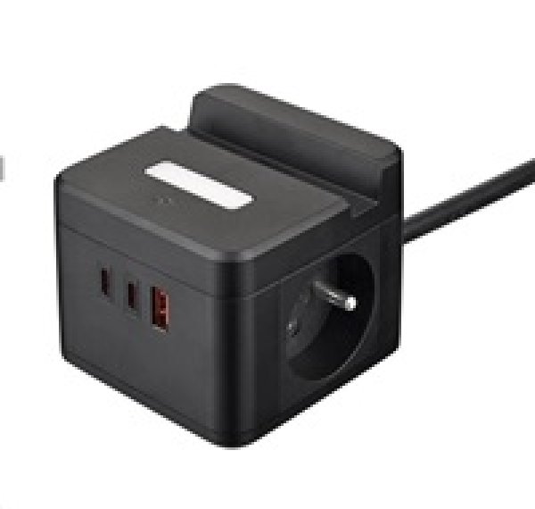 Viking síťový adaptér YC23H, 2x 230 V, 1x USB-A, 2x USB-C, dotykové světlo, funkce stojánku, černá