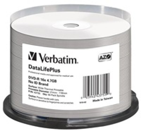 VERBATIM DVD-R(50-Pack)/Spindle/16X/4.7GB/DataLife Plus Wide Thermal Professional  No ID Brand