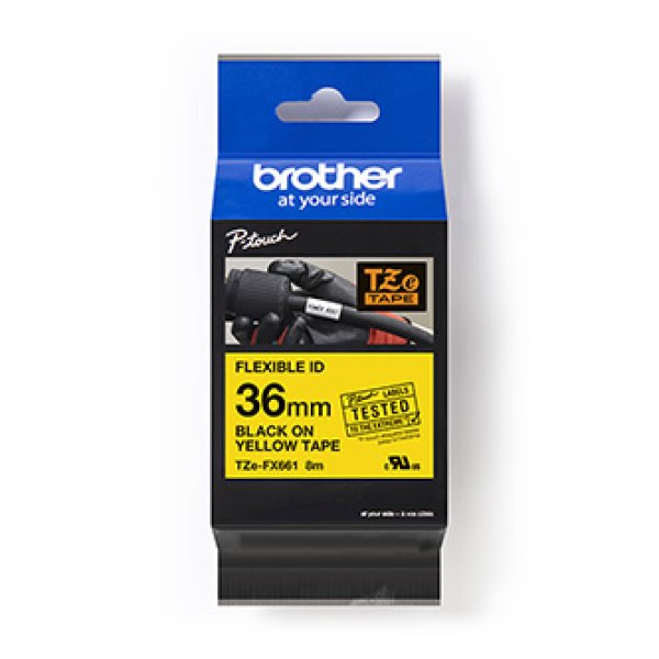 Brother TZe-FX661 - Černá na žluté - Role (3,6 cm x 8 m) 1 kazeta/y flexibilní páska - pro P-Touch PT-3600, 530, 550, 9200, 9400, 9500, 9600, 9700, 9800, D800, E800, P900, P950