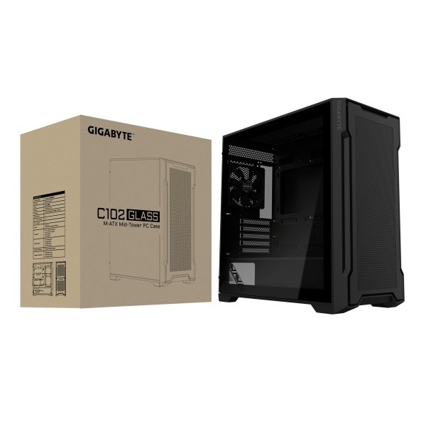 GIGABYTE PC Skříň GB-C102G, Mid Tower, 2x USB3.0, Průhledná bočnice, 2x 120mm Fan, černá