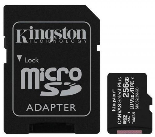 KINGSTON micro SD card SDXC 256GB Canvas Select Plus + SD adaptér