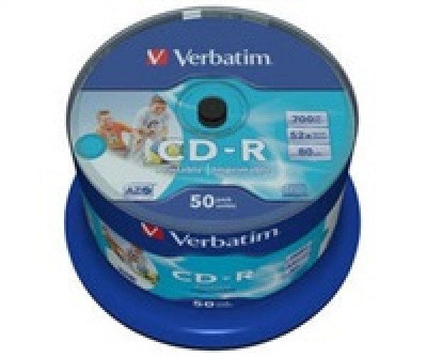 VERBATIM CD-R(50-Pack)Spindle/Inkjet Printable/52x/700MB / Non ID Branded