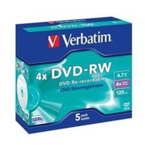 VERBATIM DVD-RW (4x, 4,7GB), 5ks/pack