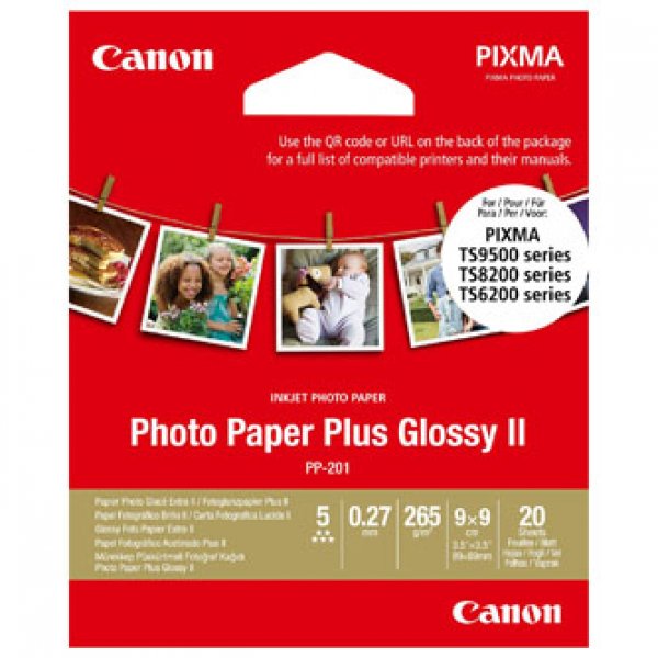 Canon Photo Paper Plus II, foto papír, lesklý, čtvercový typ bílý, PIXMA TS9500, TS8200 a TS6200, 8.89x8.89cm, 3.5x3.5", 265 g/m2,